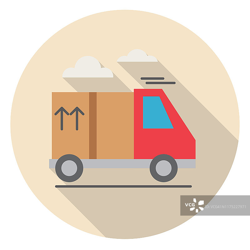 送货卡车物流运输长阴影扁平设计图标图片素材