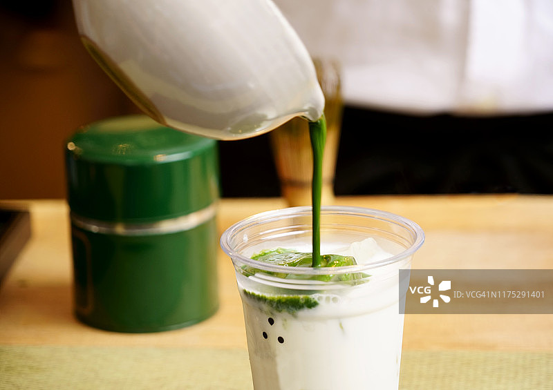 日本茶道抹茶拿铁特写，日本大阪图片素材