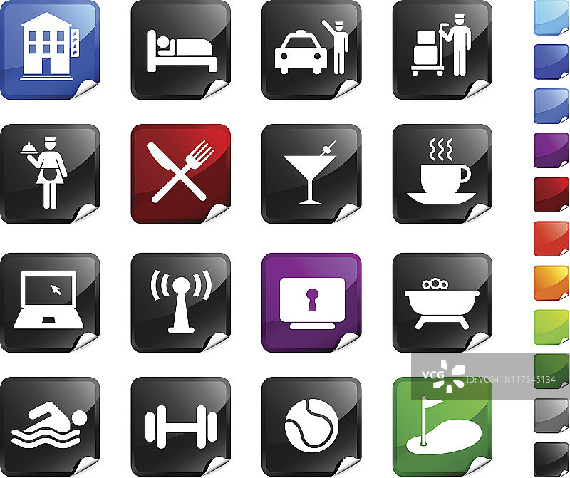 酒店设施16个完整免版税图标图片素材