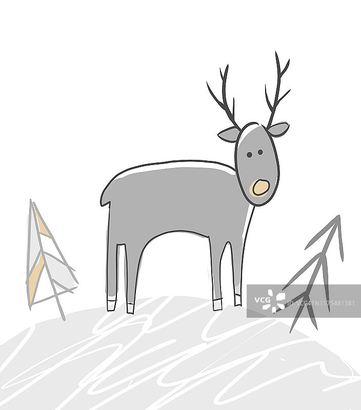 圣诞驯鹿插画，圣诞贺卡图片素材