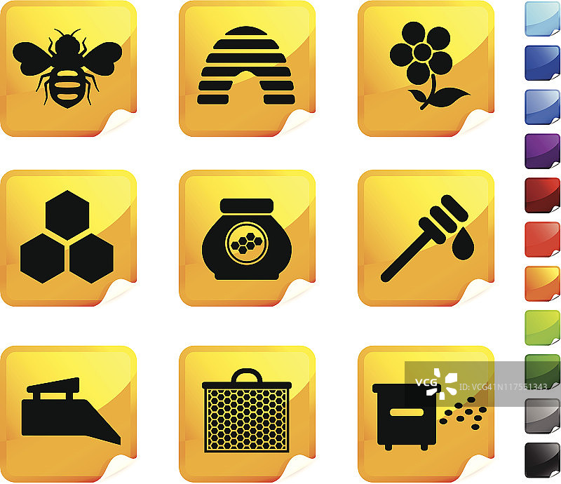 蜜蜂和蜂蜜免版税矢量图标合集图片素材