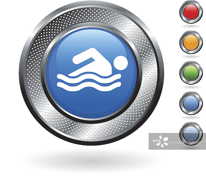 金属按钮上的免版税游泳矢量艺术图片素材