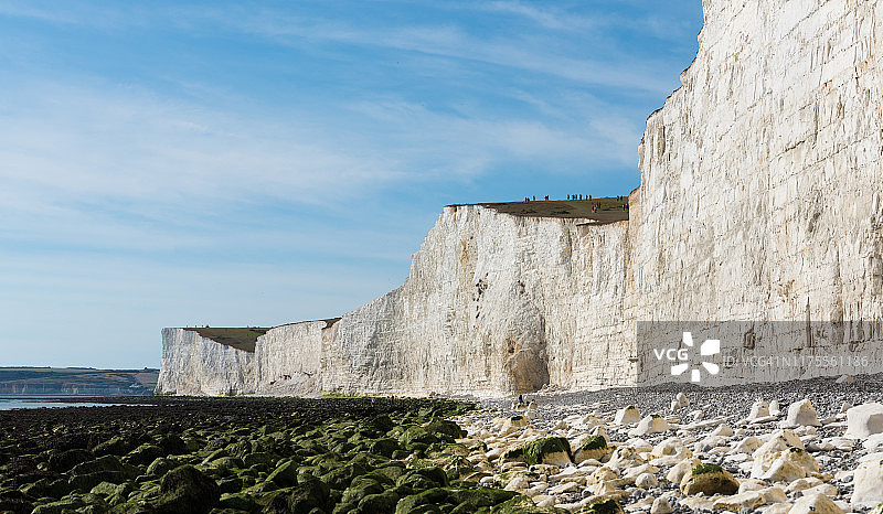 英国东萨塞克斯七姐妹白垩悬崖海滩风光图片素材