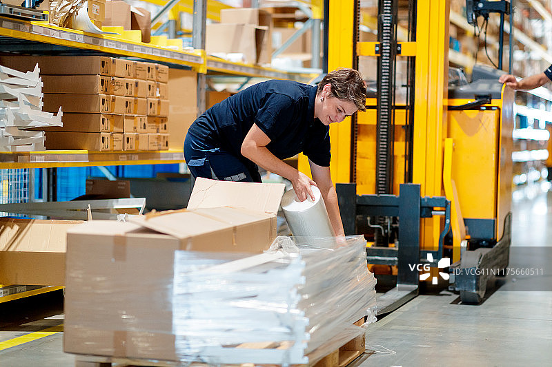 仓库工人包装托盘准备发货图片素材