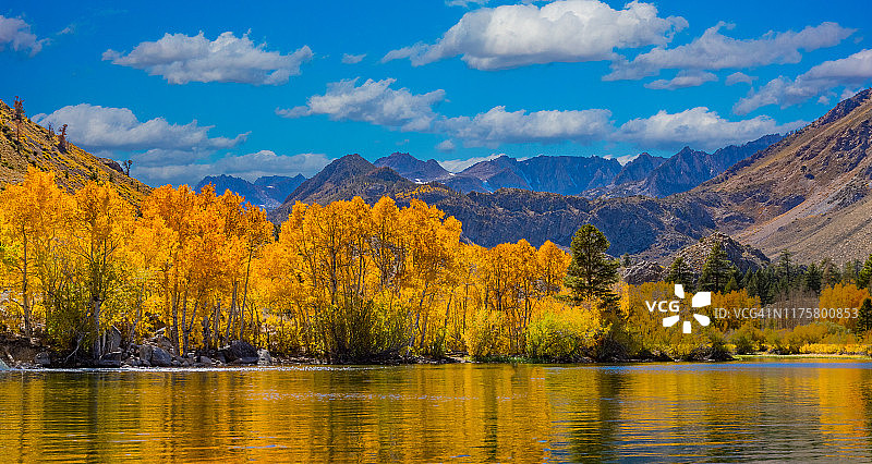 秋季的主教溪小池塘，内华达山脉，加利福尼亚州图片素材
