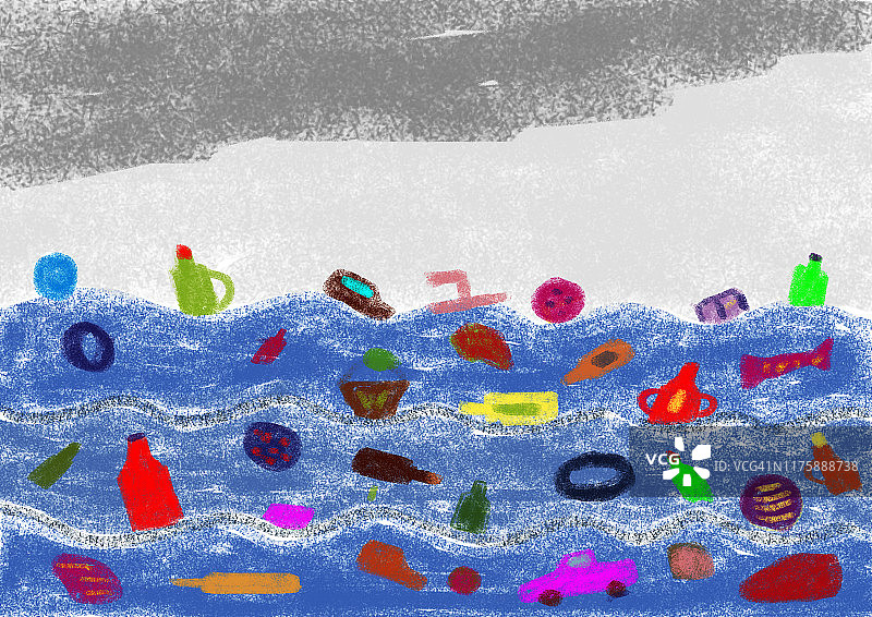 儿童画：海洋垃圾图片素材