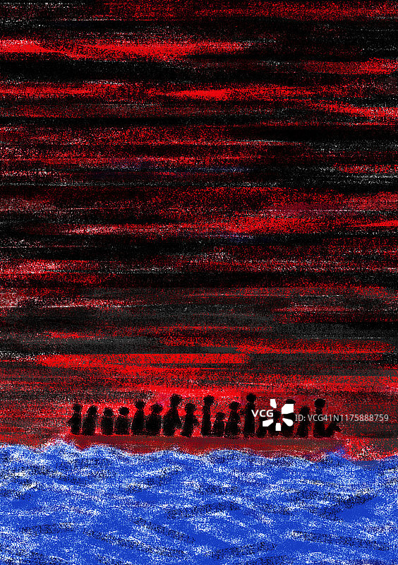 儿童画：海上乘船的人们图片素材