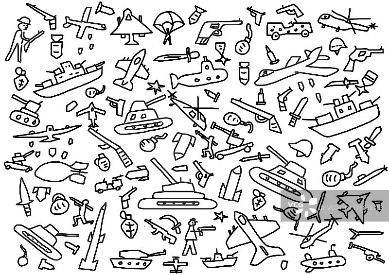 儿童绘画：战争标志与武器图片素材