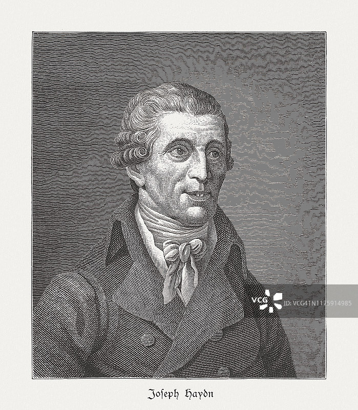 弗朗茨·约瑟夫·海顿（1732-1809），奥地利作曲家，1885年木刻版画图片素材