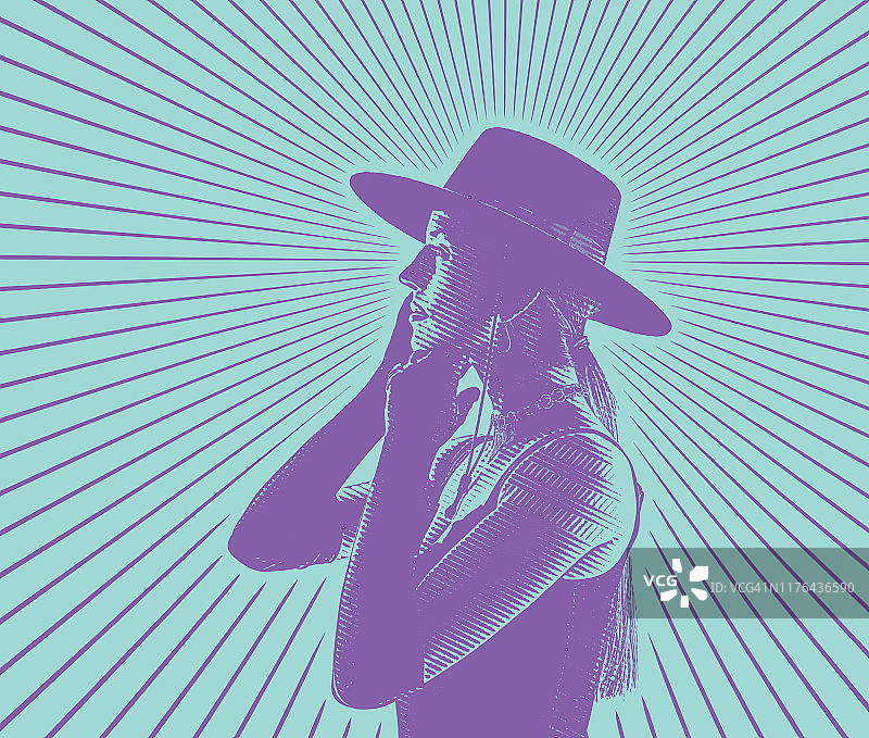 穿着复古时尚的女性与阳光背景图片素材