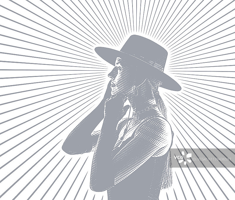 穿着复古时尚的女性与阳光背景图片素材