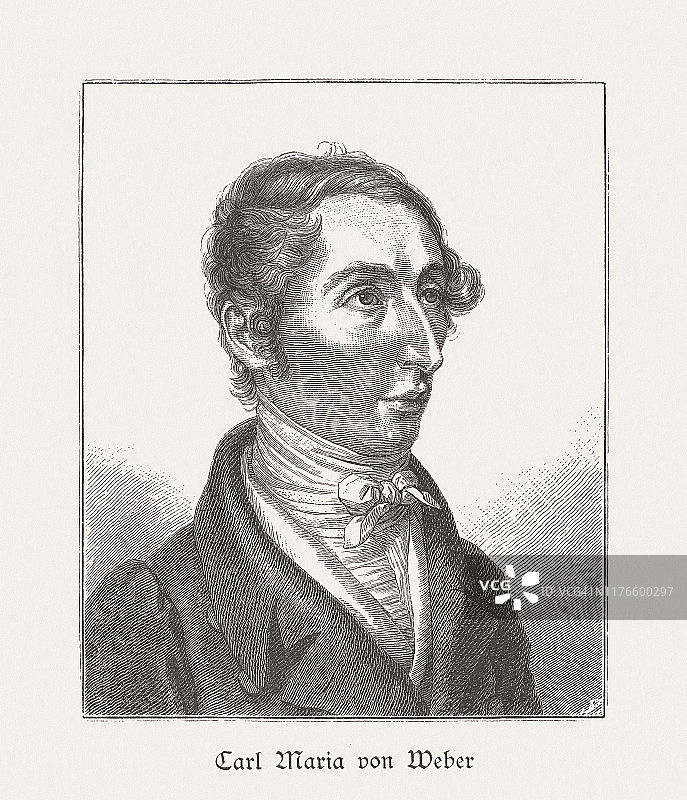 卡尔·马利亚·冯·韦伯 (1786-1826)，德国作曲家，1887年图片素材