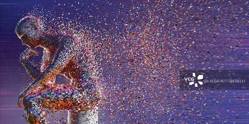 彩色方块组成的抽象思考人物图片素材