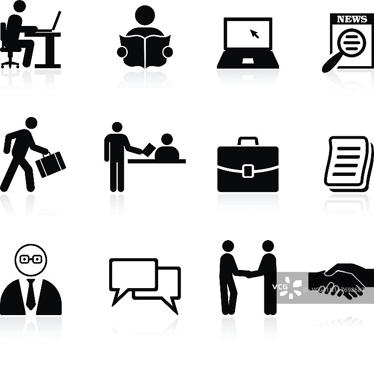 黑白免版税求职矢量图标集图片素材