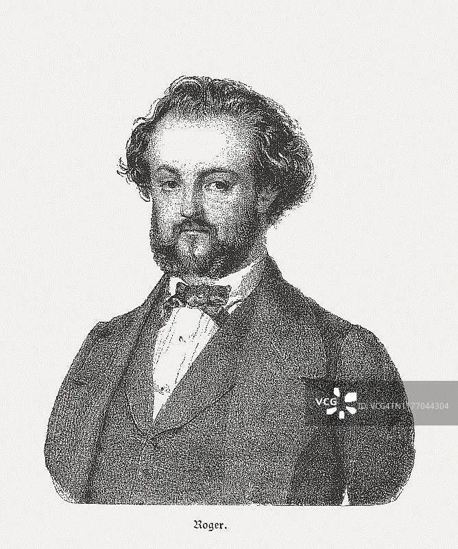 古斯塔夫-伊波利特·罗杰 (1815-1879)，法国男高音，1885年发表的木刻版画图片素材