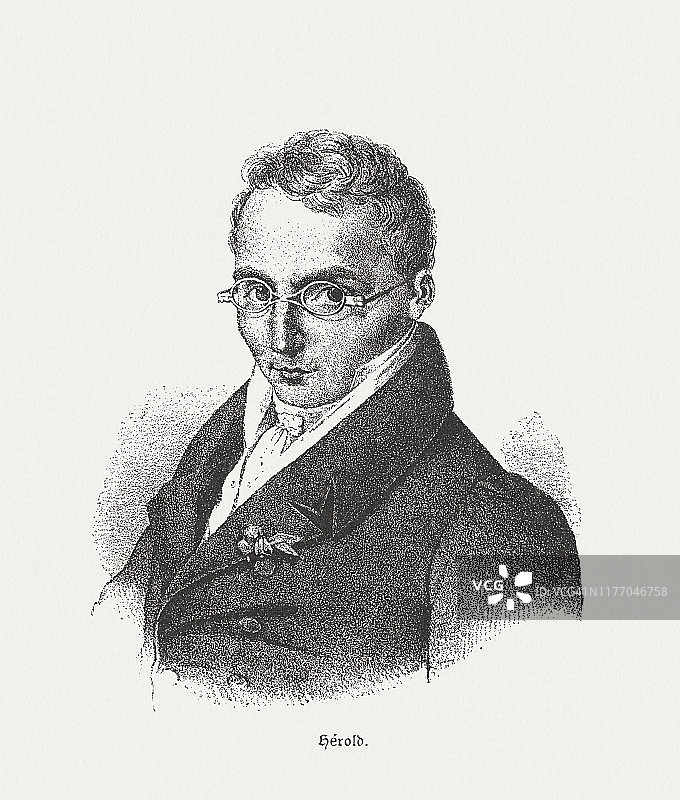 法国歌剧作曲家费迪南·埃罗尔德（1791-1833）木刻版画，出版于1885年图片素材