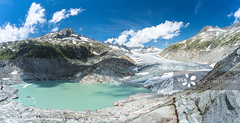 瑞士瓦莱州罗纳冰川湖全景照片图片素材