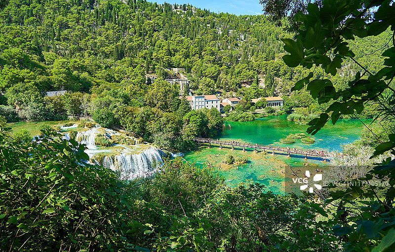克尔卡国家公园瀑布第一人称视角，达尔马提亚，克罗地亚，欧洲图片素材