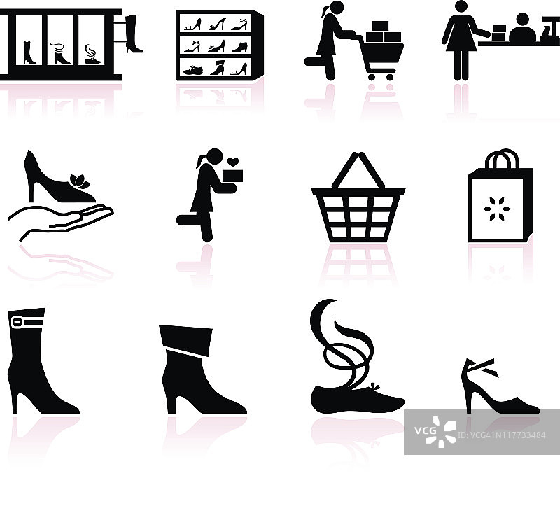 黑白鞋子促销免版税矢量图标集图片素材