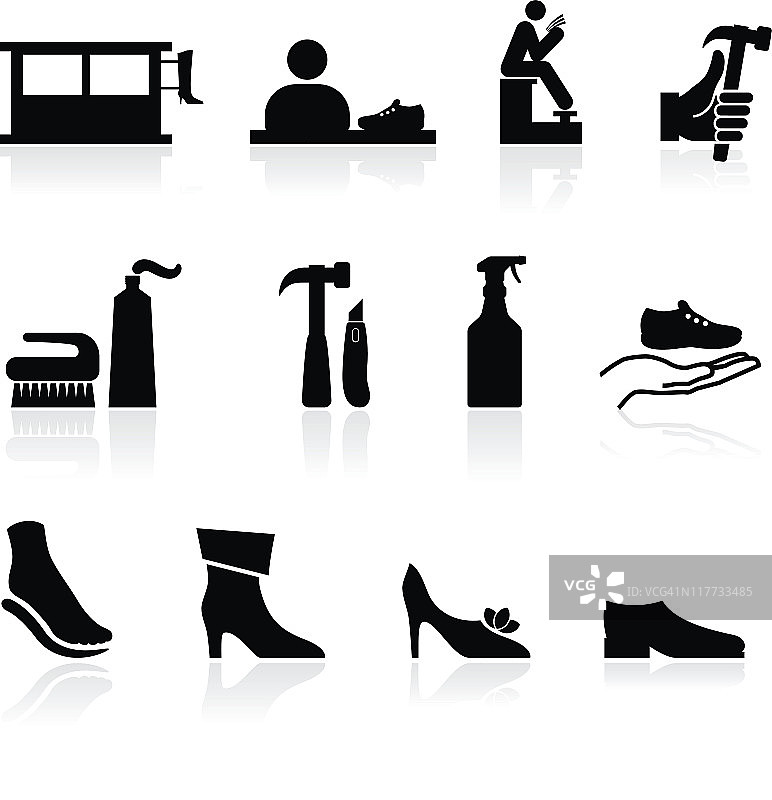 黑白免版税鞋子维修矢量图标合集图片素材