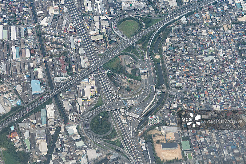 日本大阪城市公路枢纽鸟瞰图片素材