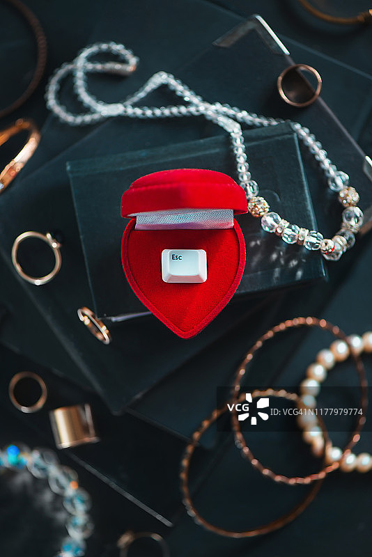 婚戒盒中的Escape键：有趣的逃避主义和婚姻理念图片素材