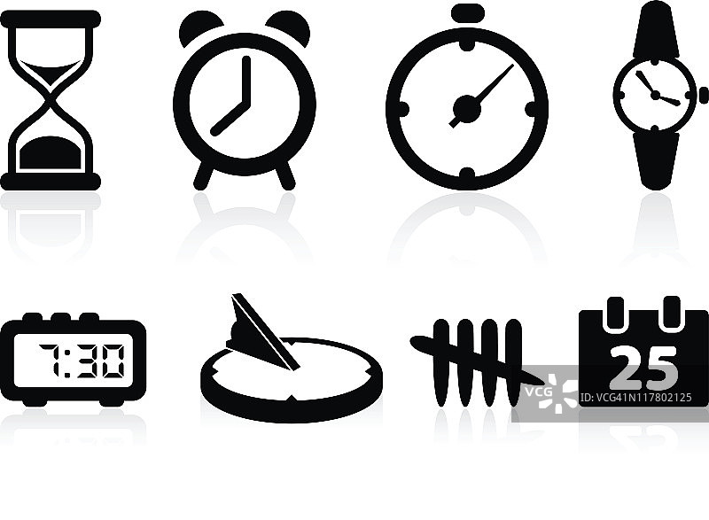 黑白时间免版税矢量图标集图片素材