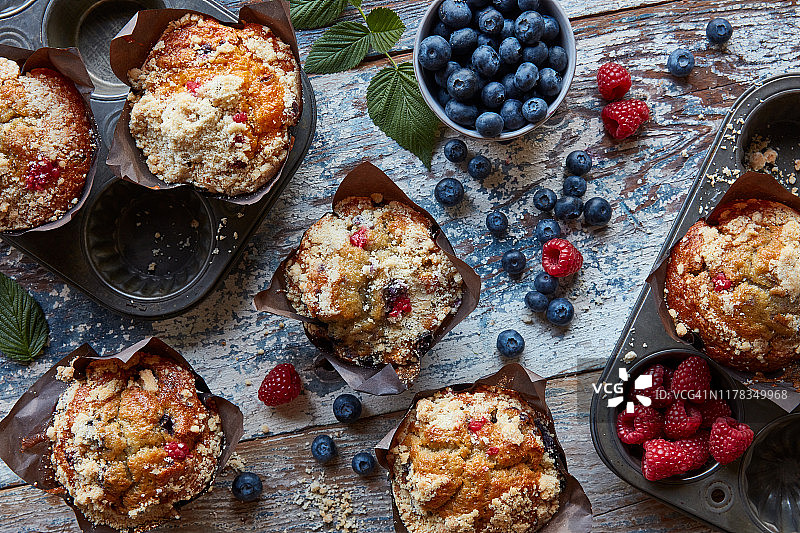 蓝莓覆盆子松饼图片素材