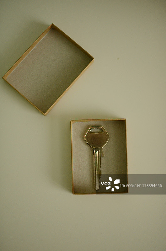 一把钥匙在一个纸板箱里图片素材