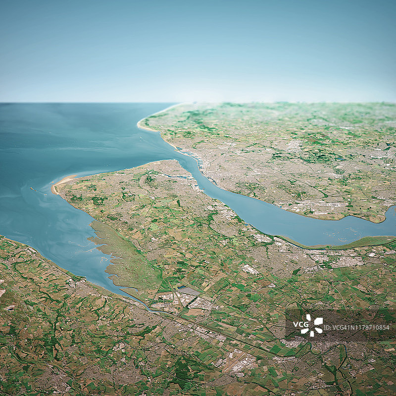 2018年6月英国利物浦3D渲染航拍地平线南视图图片素材