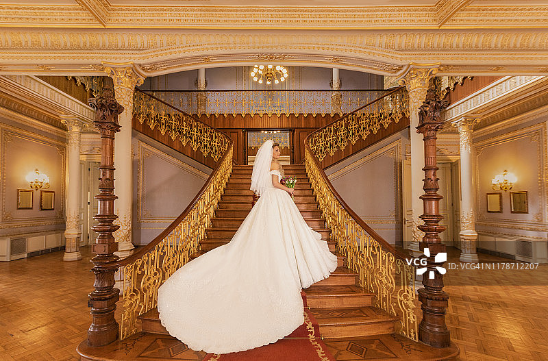 婚纱和面纱 - 宫殿中的新娘图片素材