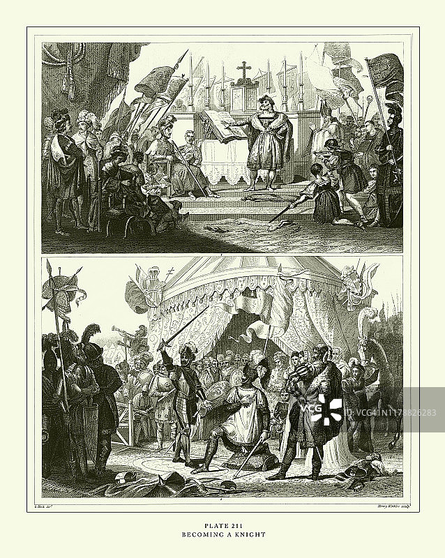 1851年成为骑士的古董版画图片素材