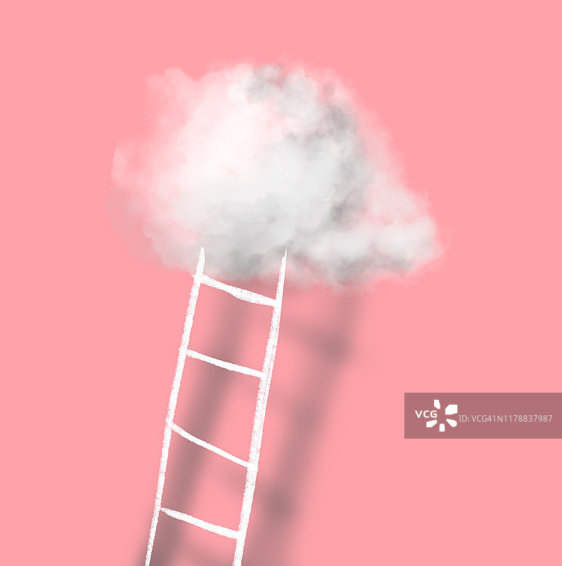 云和梯子——实现梦想的概念图片素材