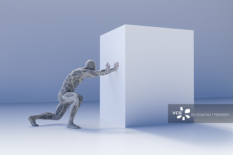 拟人化人物推动大方块图片素材