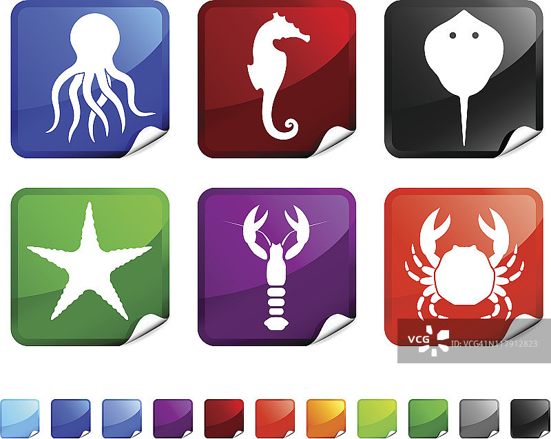 异域海洋生物免版税矢量图标贴纸套装图片素材