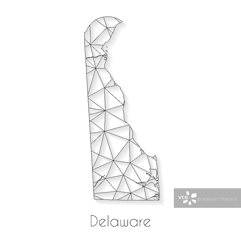 特拉华州地图连接 - 白色背景上的网络网格图片素材