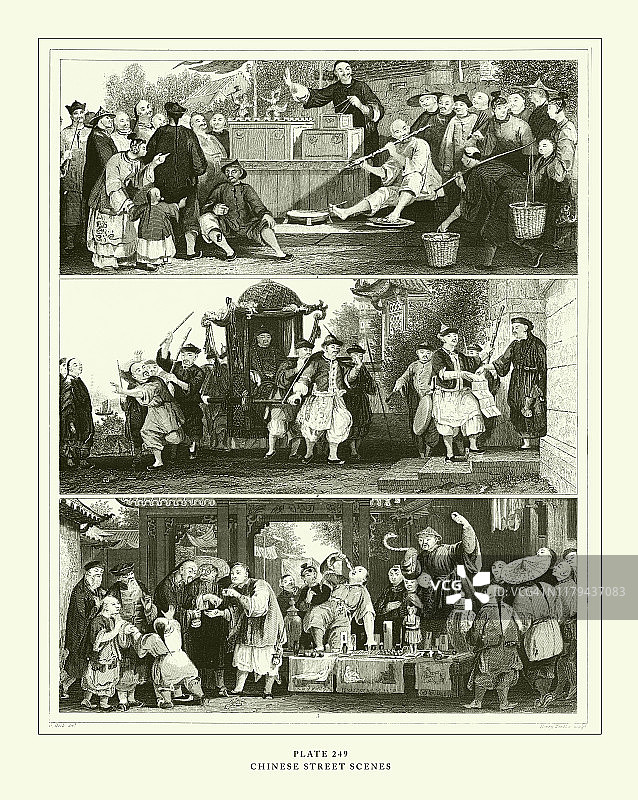 1851年出版的中国街景雕刻古董插画图片素材