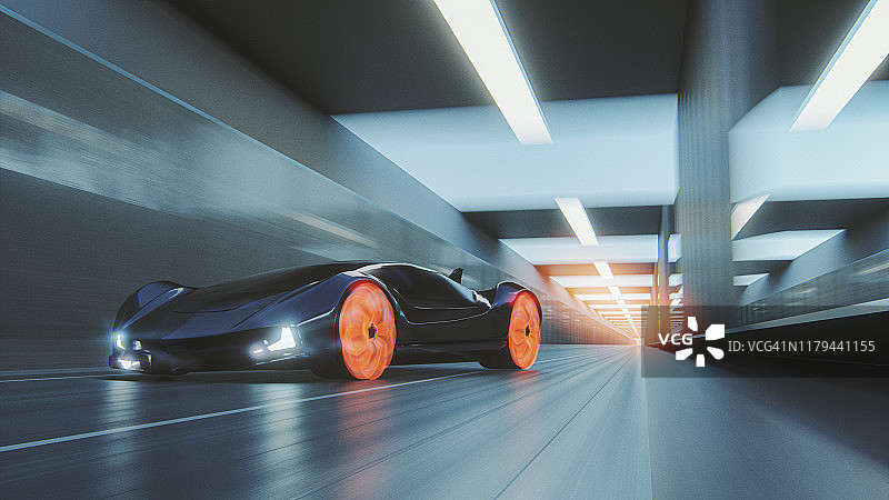 在城市高速公路上飞驰的未来主义概念跑车图片素材