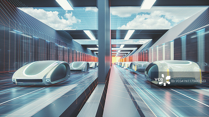 在城市高速公路上行驶的未来通用电动汽车图片素材