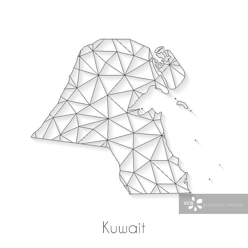 科威特地图连接——白色背景上的网络网格图片素材