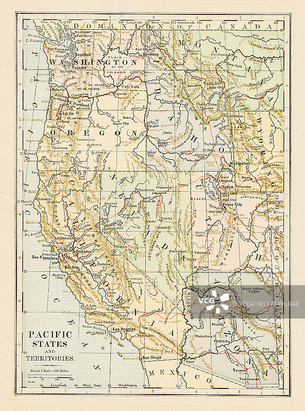 1875年太平洋沿岸各州地图图片素材