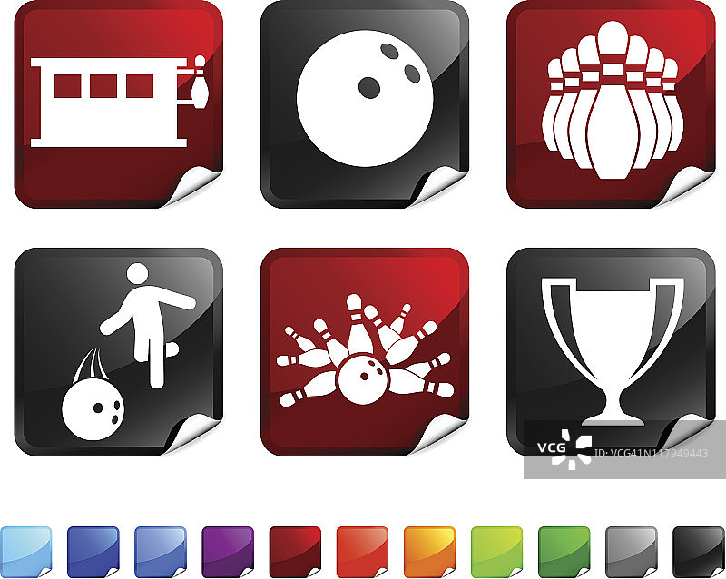 保龄球免版税矢量图标贴纸套装图片素材