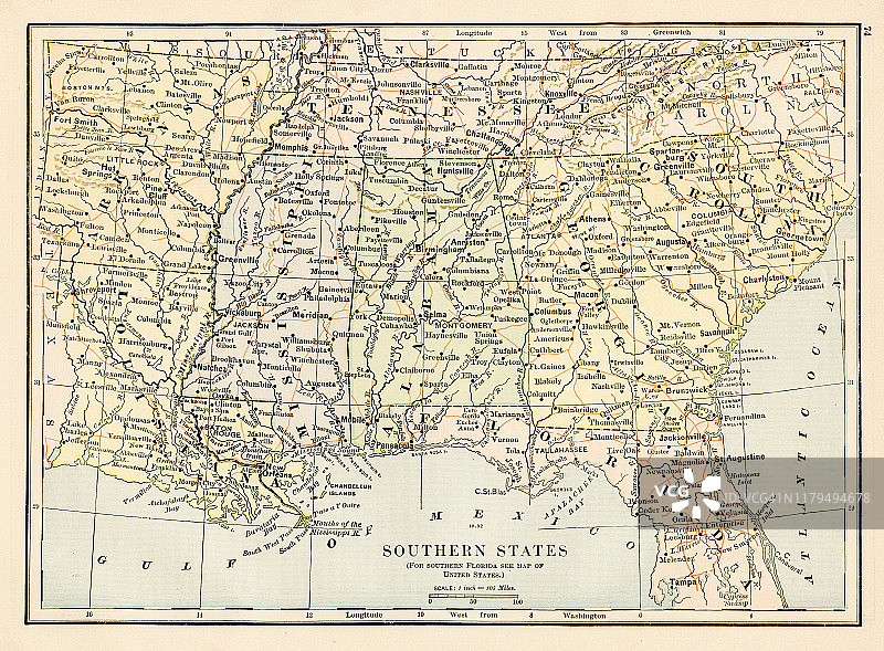 1875年美国南方各州地图图片素材