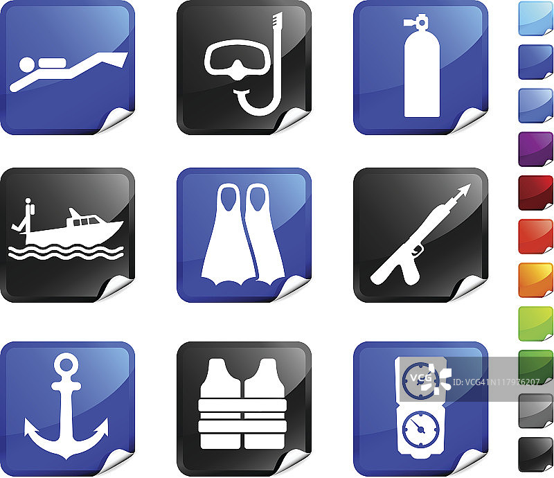 水肺潜水免版税矢量图标贴纸套装图片素材