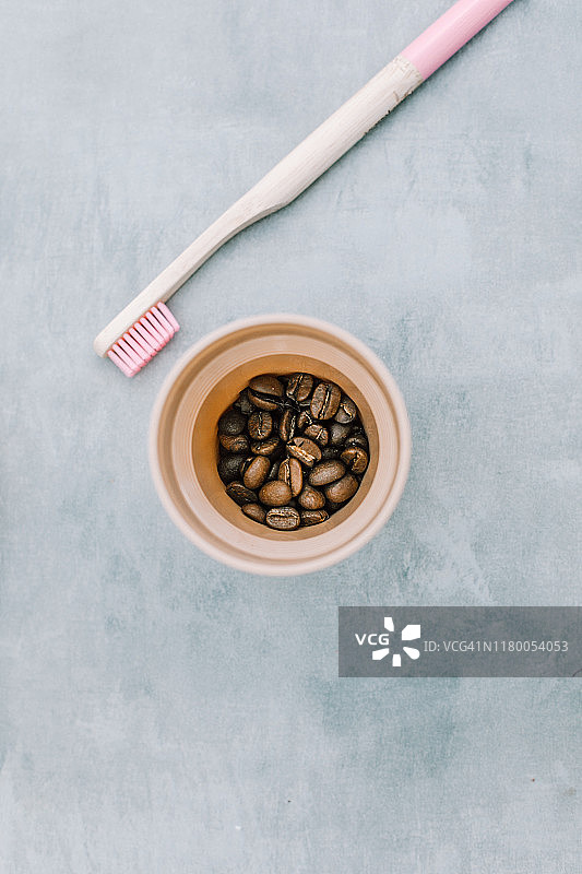 咖啡与牙齿健康概念俯视图图片素材