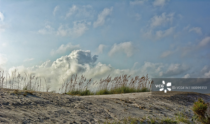 云朵、沙丘和海草图片素材