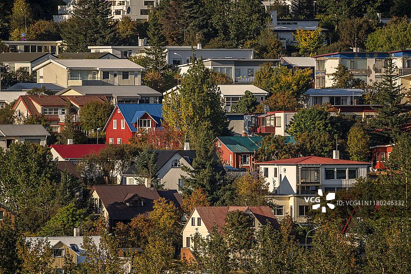 雷克雅未克郊区的房屋与树木图片素材