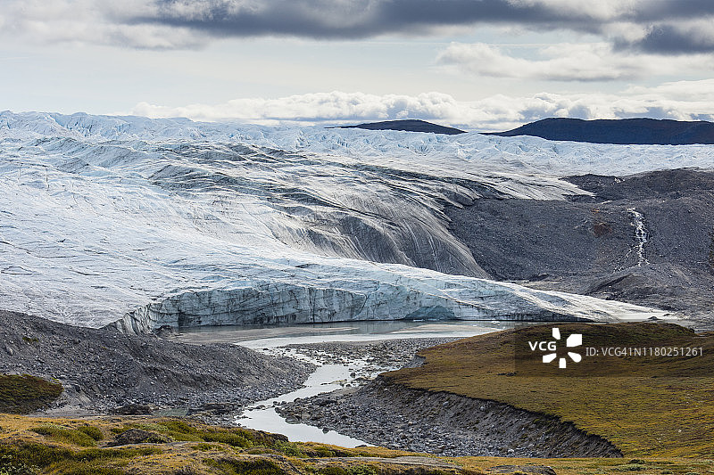 格陵兰岛，康克鲁斯瓦格，冰盖边缘后退的罗素冰川图片素材