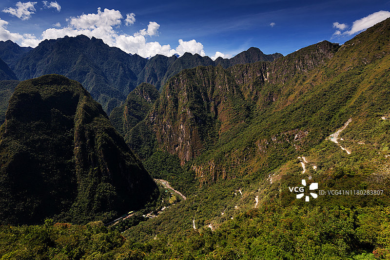 从温泉镇通往秘鲁马丘比丘遗址的盘山公路图片素材