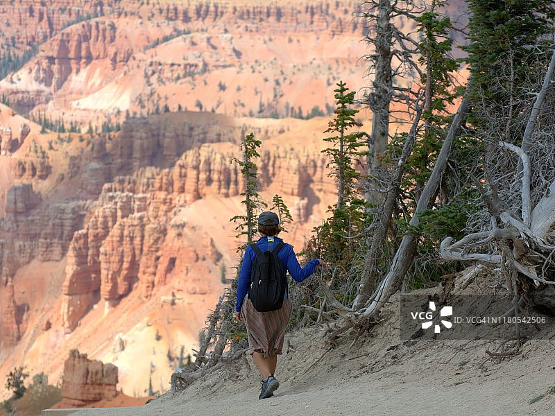 在雪松断崖国家纪念地徒步的女人图片素材